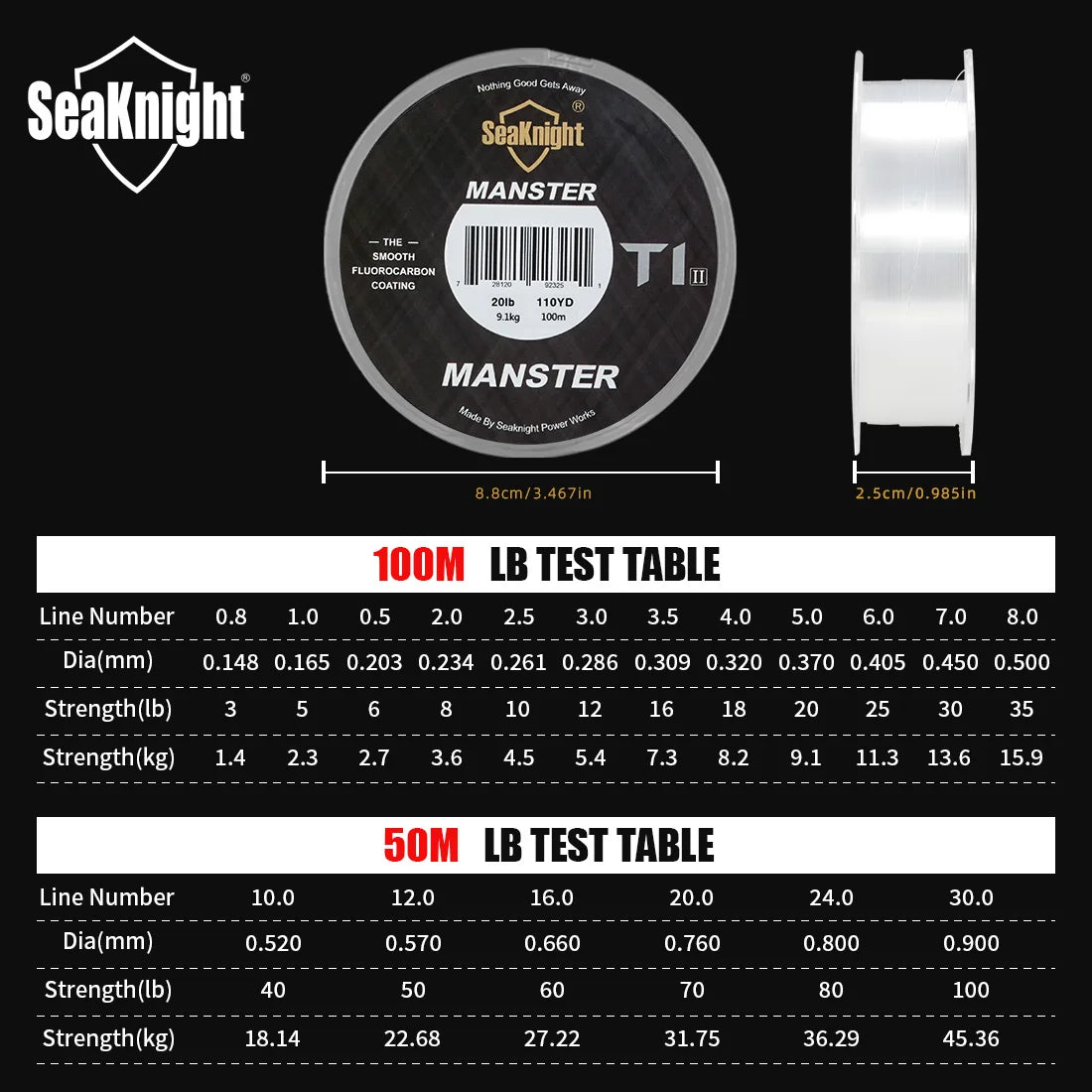 SeaKnight Brand MANSTER T1 Fluorocarbon 100M / 50M
