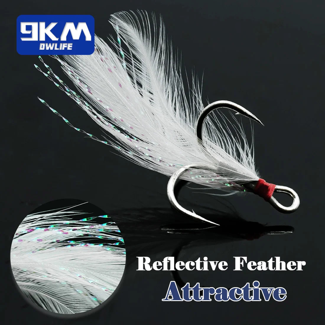 9KM Feathered Treble Hooks Fishing 15-60pcs