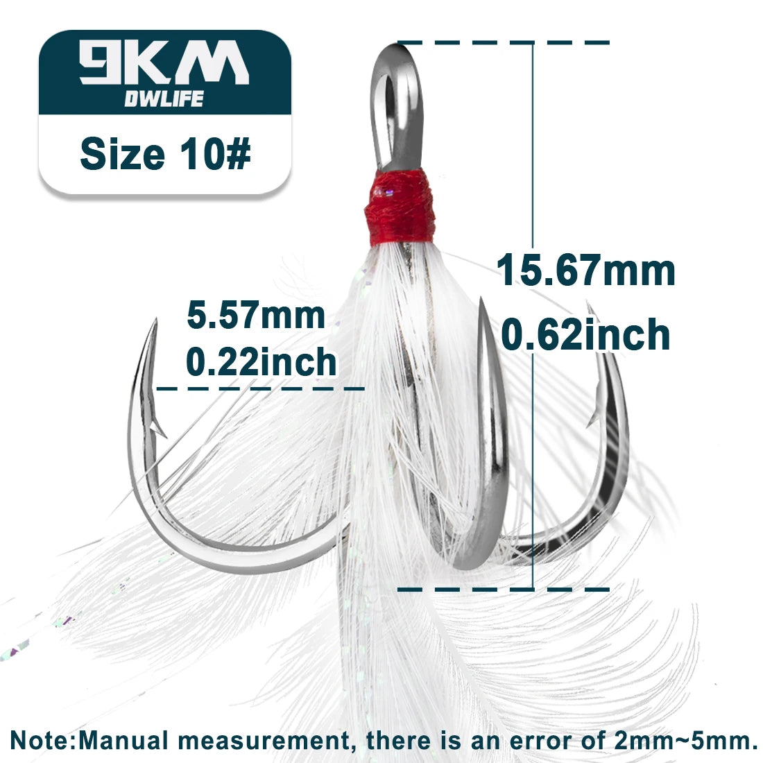 9KM Feathered Treble Hooks Fishing 15-60pcs