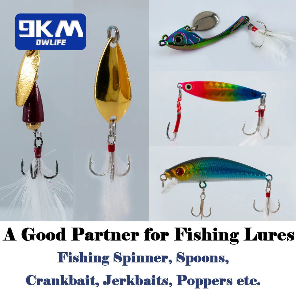 9KM Feathered Treble Hooks Fishing 15-60pcs