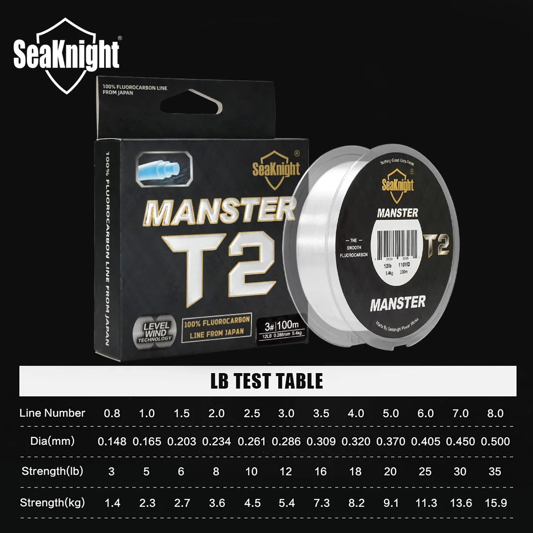 SeaKnight MANSTER T2 Series Fluorocarbon 100M Carbon Fiber Line