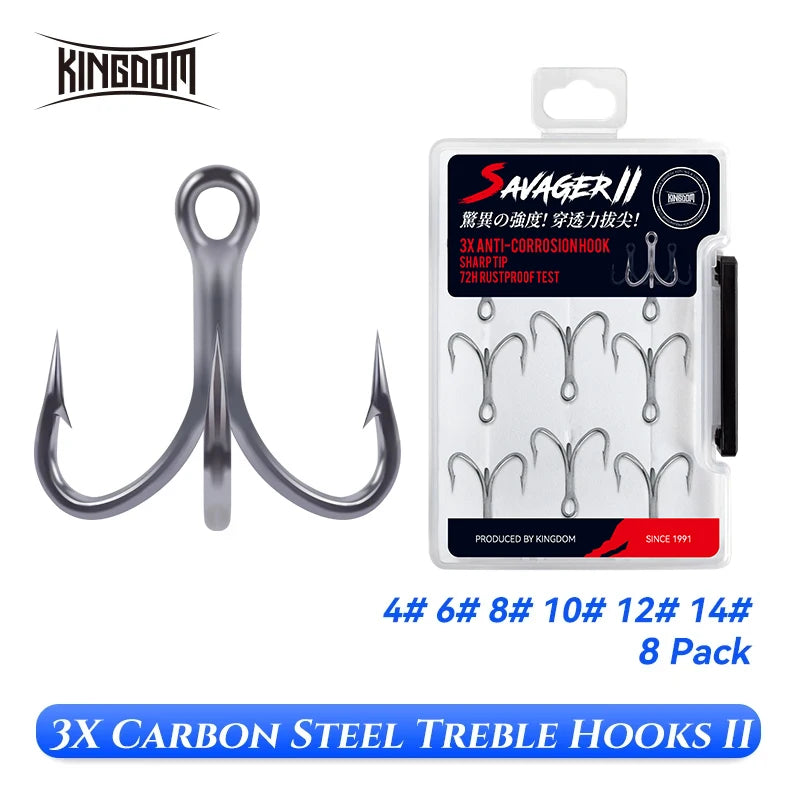 KINGDOM  3X Carbon Steel Strong Treble Hooks