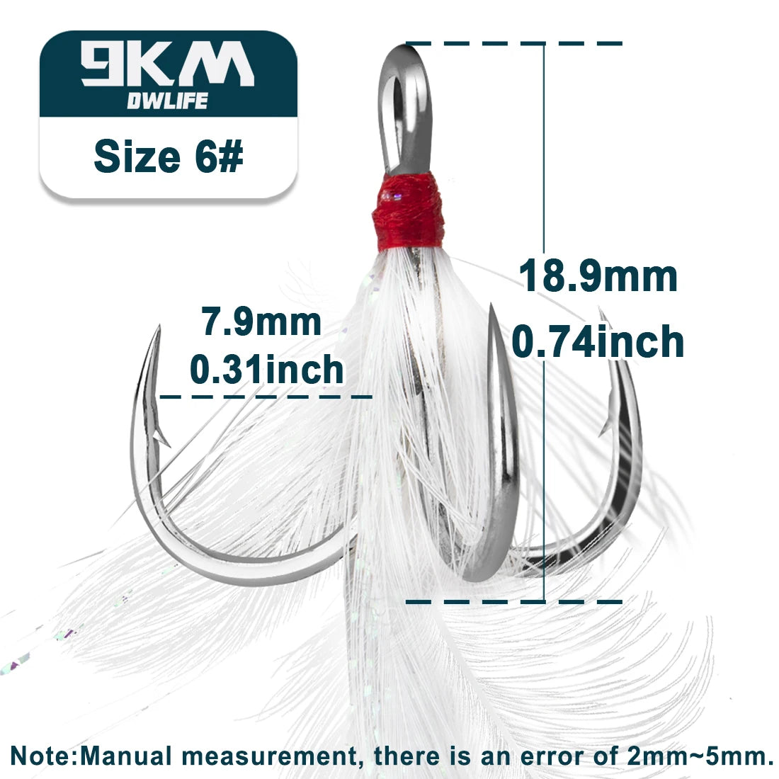 9KM Feathered Treble Hooks Fishing 15-60pcs
