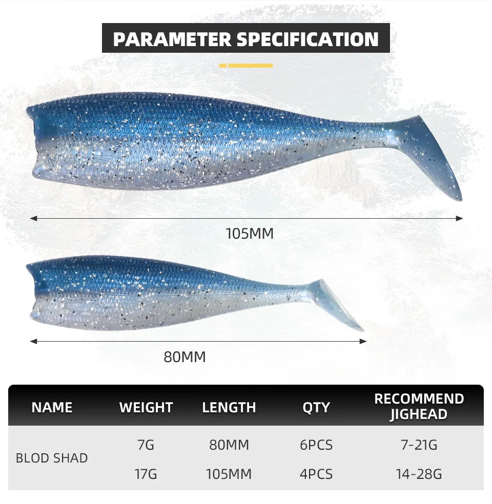 BLUX BLOD SHAD 80mm 105mm Soft Bait