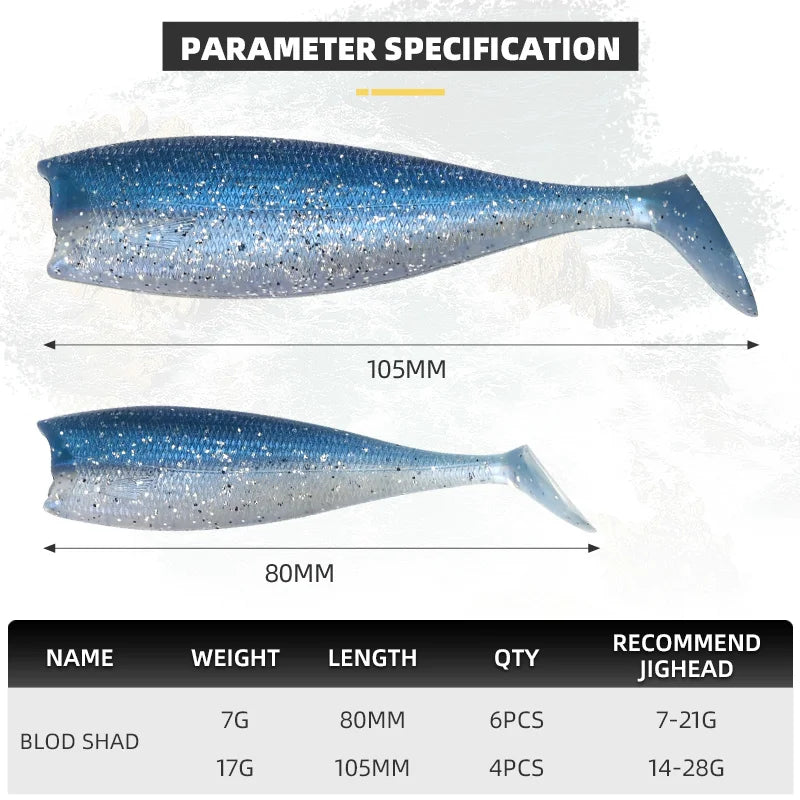 BLUX BLOD SHAD 80mm 105mm Soft Bait