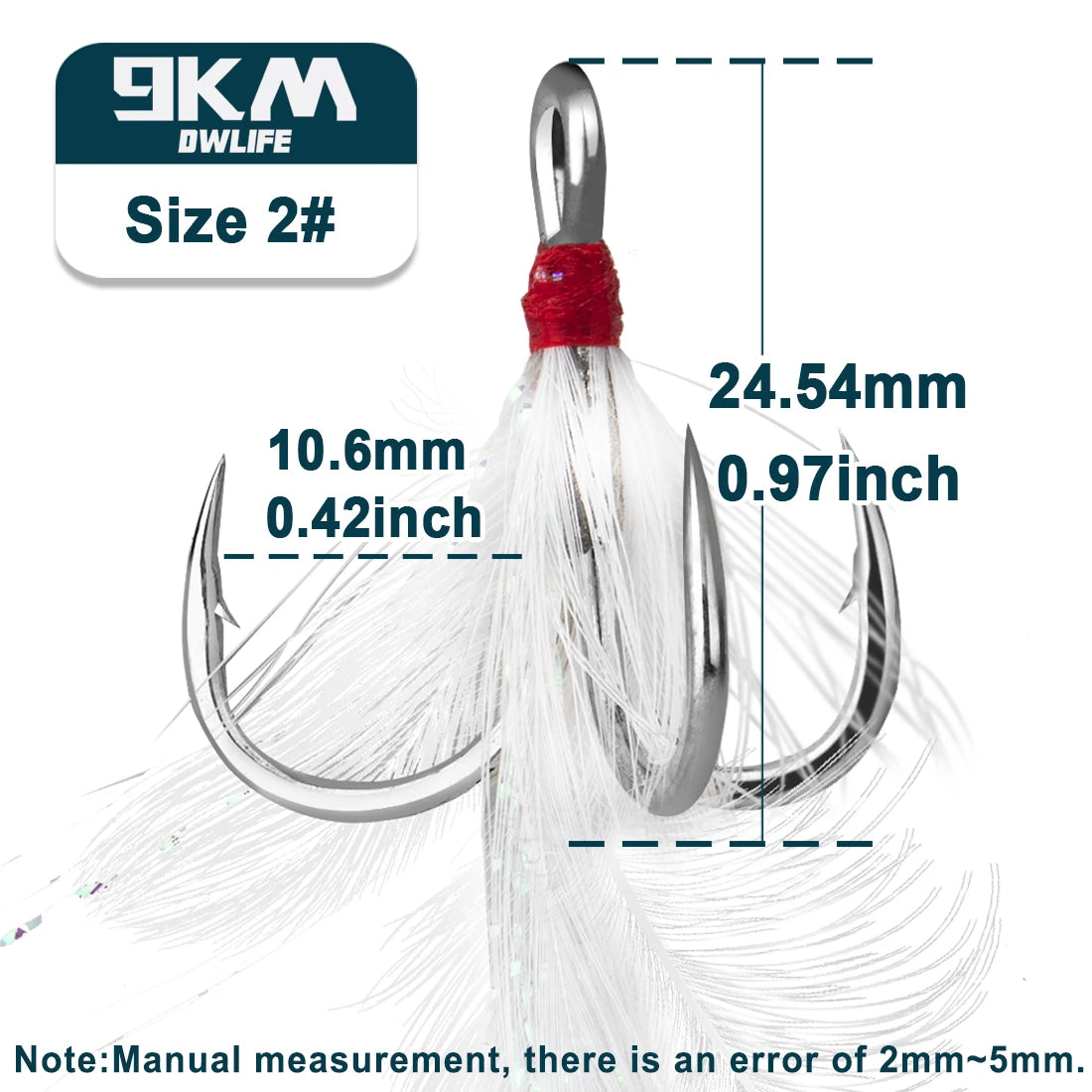 9KM Feathered Treble Hooks Fishing 15-60pcs